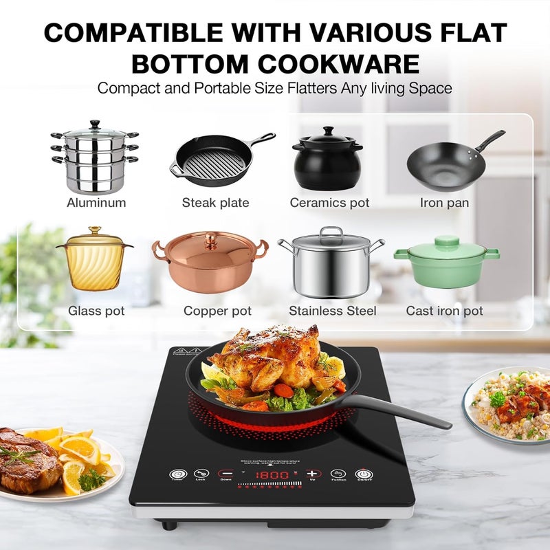 Bgk Single Burner Electric Cooktop,110V 1800W Electric Stove Top with LED Touch Control,Single electric burner 9 Power Levels, 4 hTimer, Safety Lock,Overheat protection - Image 5